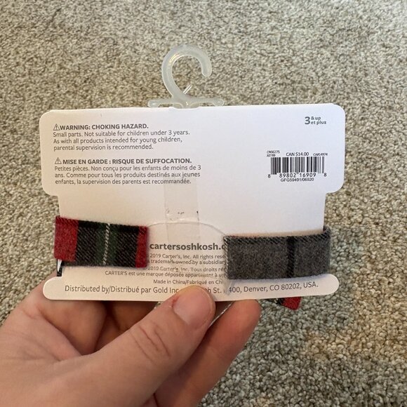 Carter's Boys Bow Tie NEW Christmas Plaid Red Grey - Picture 5 of 5